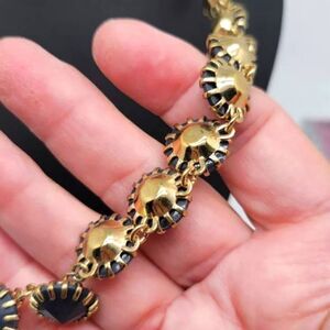 Vintage J. Crew Necklace 1990s Signed Navy Blue Rhinestone Gold Tone Chain 18"